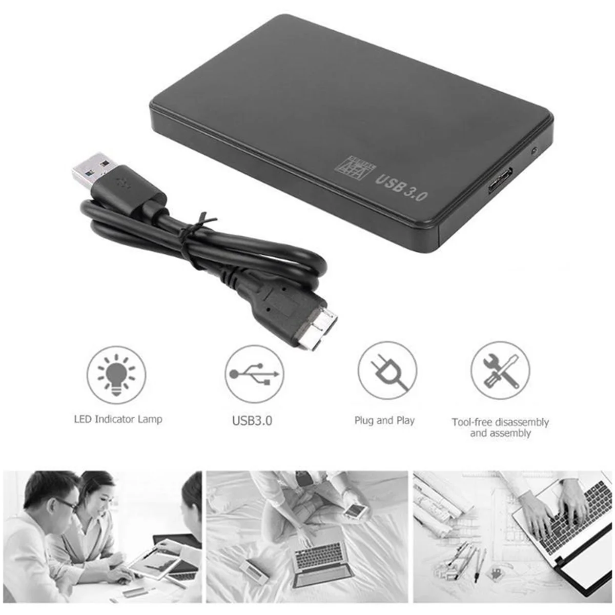 2.5In to USB 3.0 Solid State Enclosure Mobile Hard Disk Cassette with Cable D75841