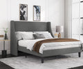 Full Size Fabric Upholstered Platform Bed Frame with Wingback Headboard, Light Grey D60058