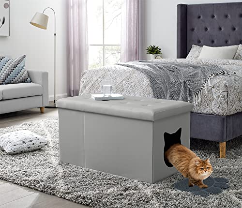 Grey Cat Litter Box Enclosure Bench Ottoman N74601