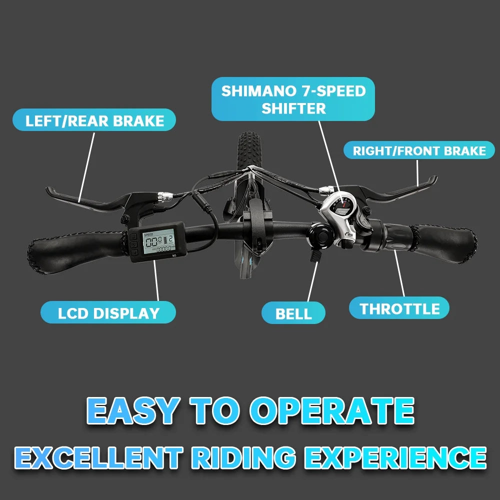 Foldable 20" 500W 36V Electric Bicycle Fat Tire Removable Battery 7 Speed I413168