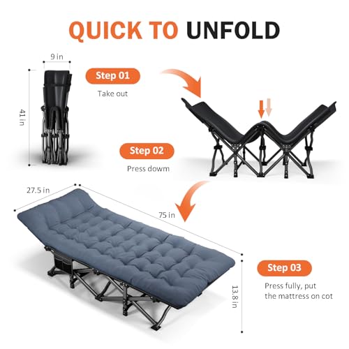 Camping Cot with Cushion Portable Folding Bed (Gray) M149309