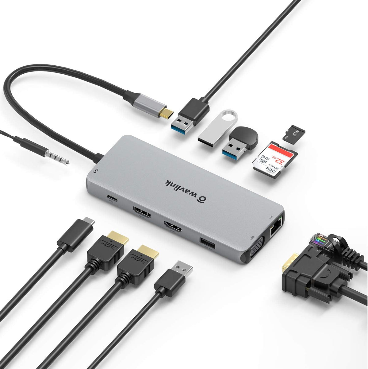 USB C Hub 13-in-1 Triple Display Docking Station with HDMI Ethernet USB SD Card Reader Audio Jack I797429