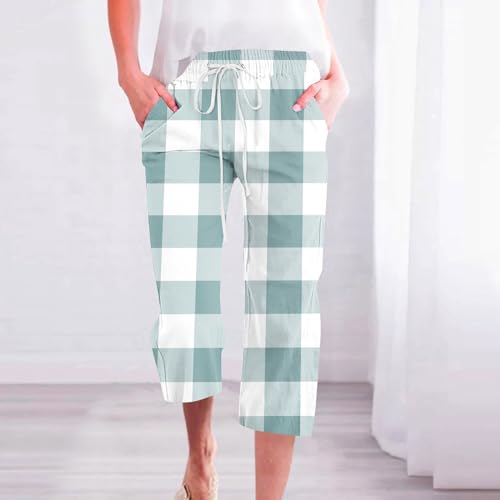 Cotton Linen Loose Fit Drawstring Capri Pants J95440
