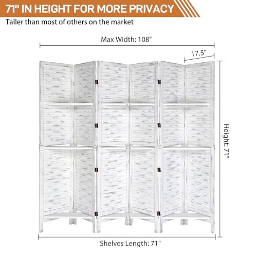 6 FT Wood Room Divider with Shelves T48665