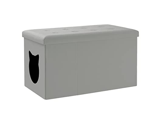 Grey Cat Litter Box Enclosure Bench Ottoman N74601