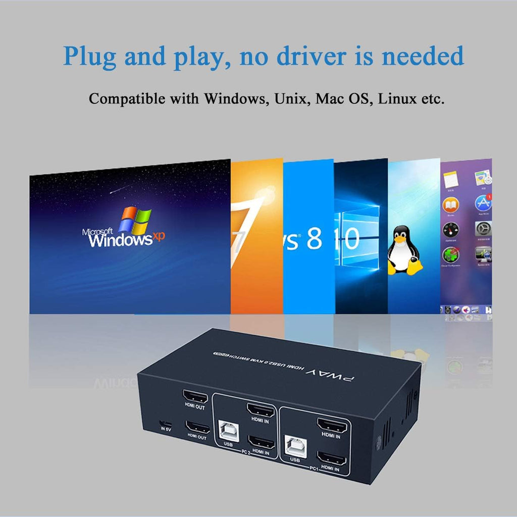 2 Port Dual Monitor HDMI KVM Switch 4K@30Hz O63279