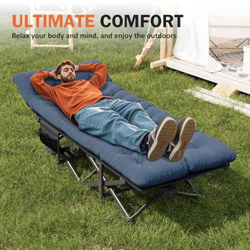 Camping Cot with Cushion Portable Folding Bed (Gray) M149309