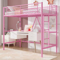 Pink Twin Size Metal Loft Bed with Ladder and Guardrail A8546