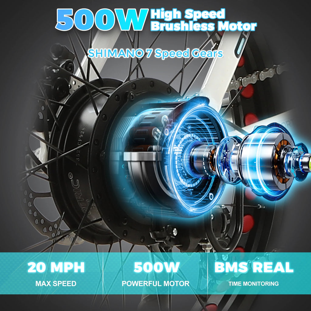 Foldable 20" 500W 36V Electric Bicycle Fat Tire Removable Battery 7 Speed I413168