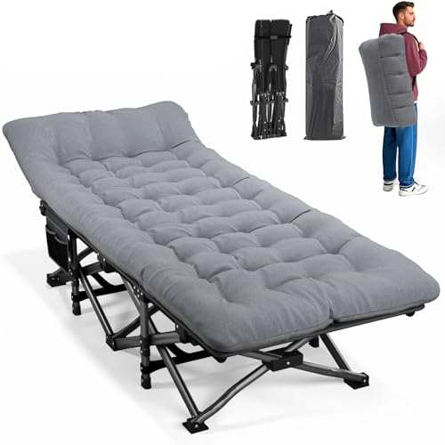 Camping Cot with Cushion Portable Folding Bed (Gray) M149309