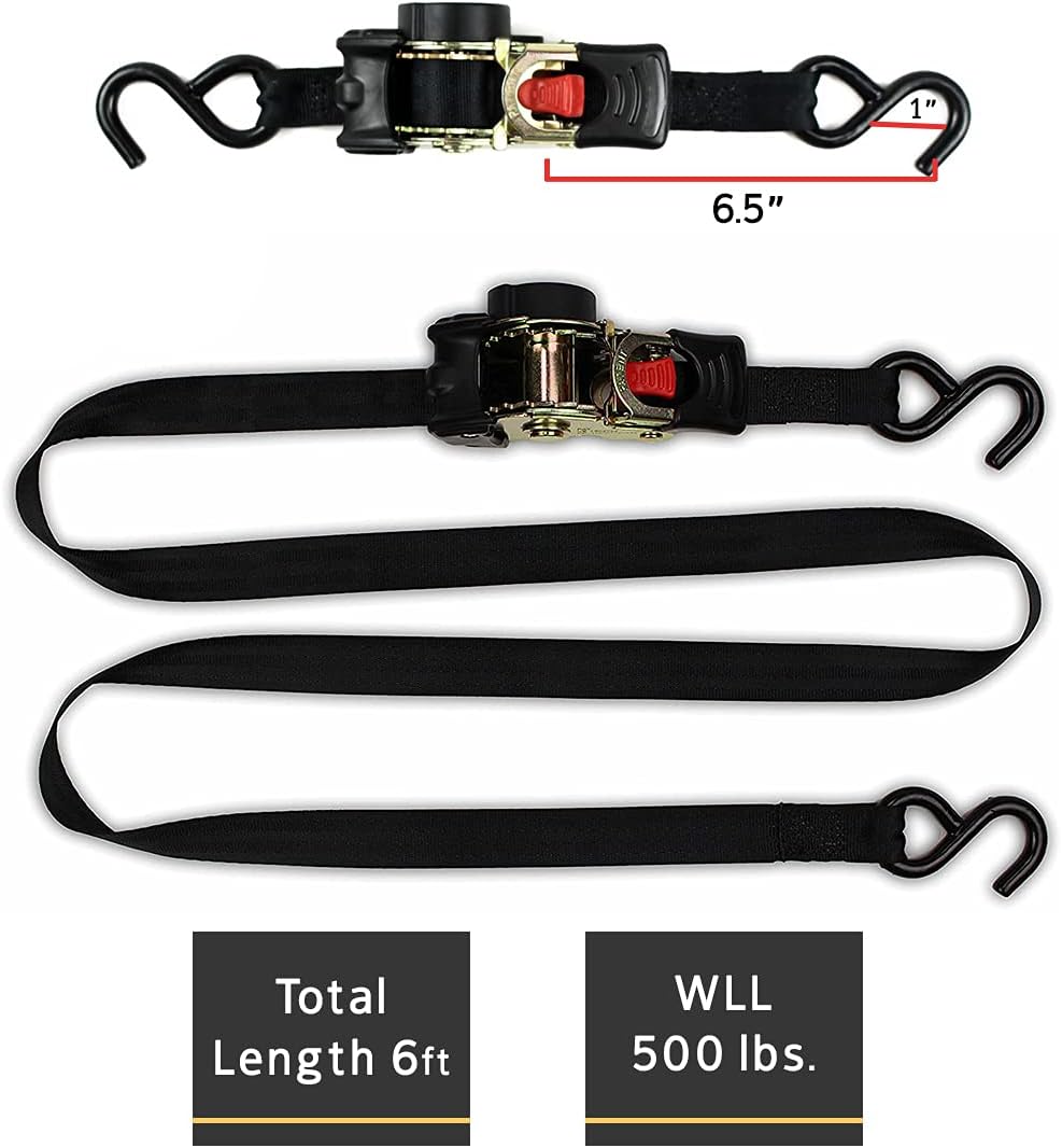 4 Auto Retract Ratchet Straps 1 x 6' Retractable Cargo Tie-Downs Z90209