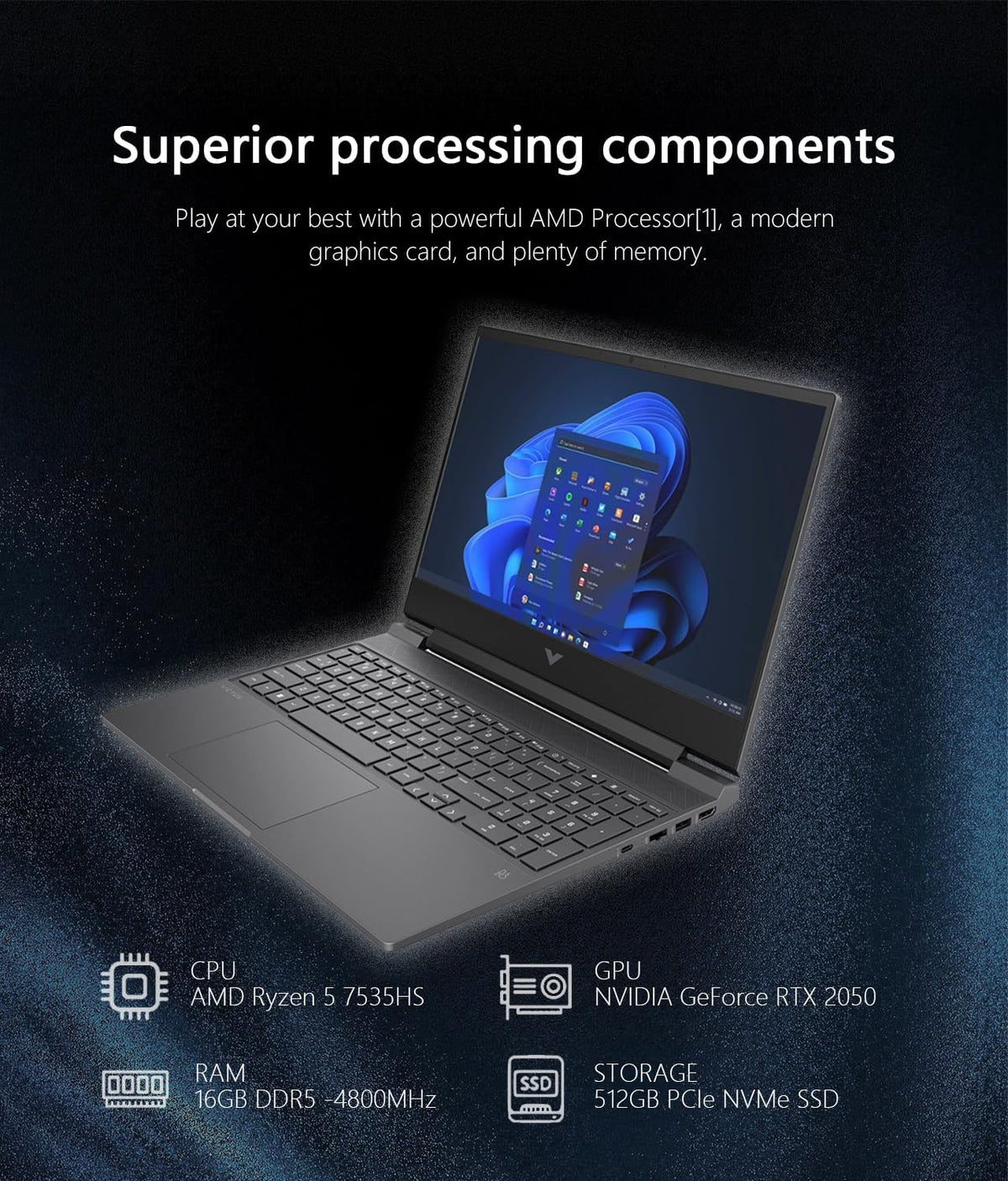 15.6" Full HD 144Hz Gaming Laptop, AMD Ryzen 5 7535HS, 16GB Memory, NVIDIA GeForce RTX 2050, 512GB SSD, Mica Silver Y41634