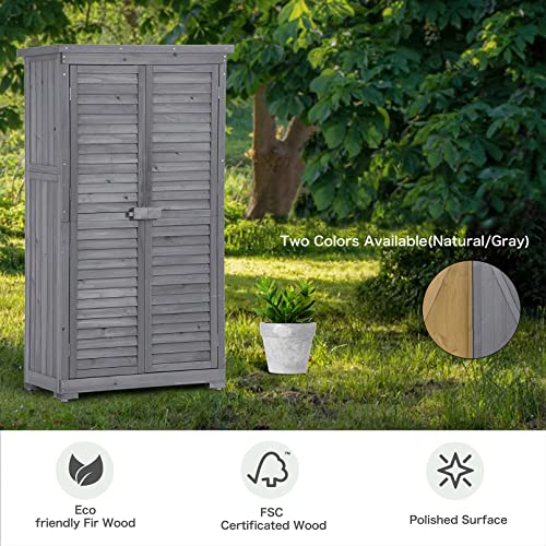 Natural Wood Outdoor Storage Cabinet with Shelves P865207