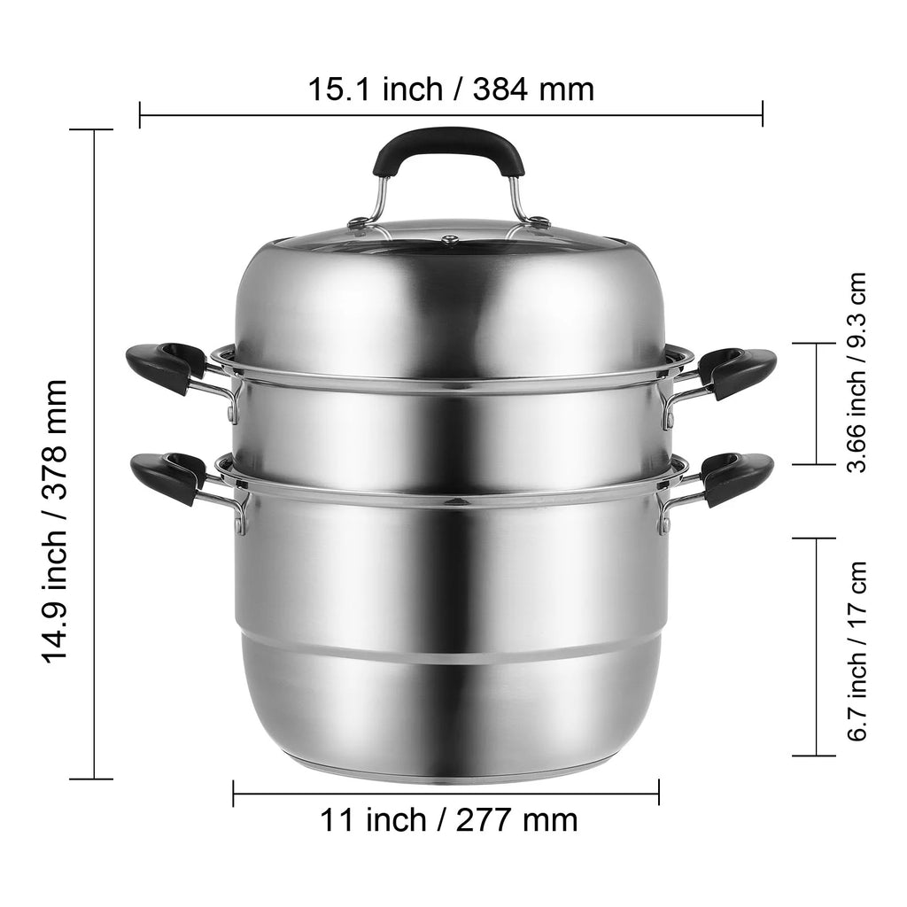 3 Tier 8.5QT 304 Stainless Steel Steamer Pot with 2 Steaming Tray X721