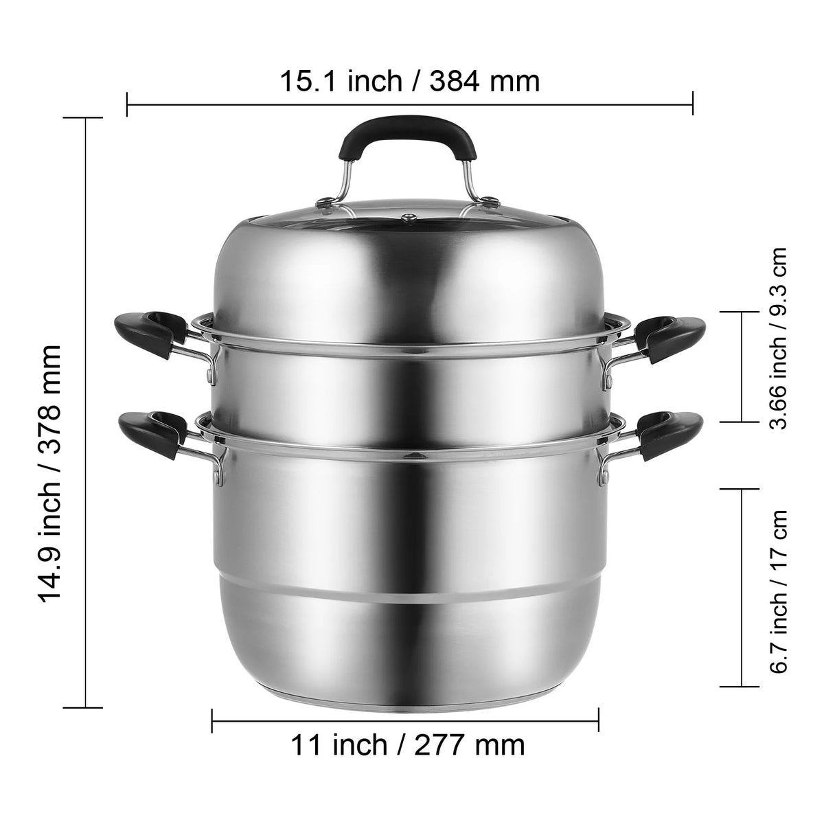 3 Tier 8.5QT 304 Stainless Steel Steamer Pot with 2 Steaming Tray X721