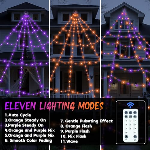 Halloween Decorations Outdoor Spider Web Lights with Remote Control Timer Waterproof N700