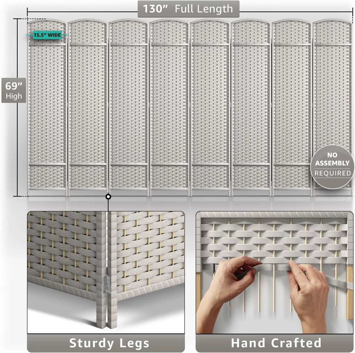 6 ft. Tall Extra Wide Beige Folding Privacy Screen G587482