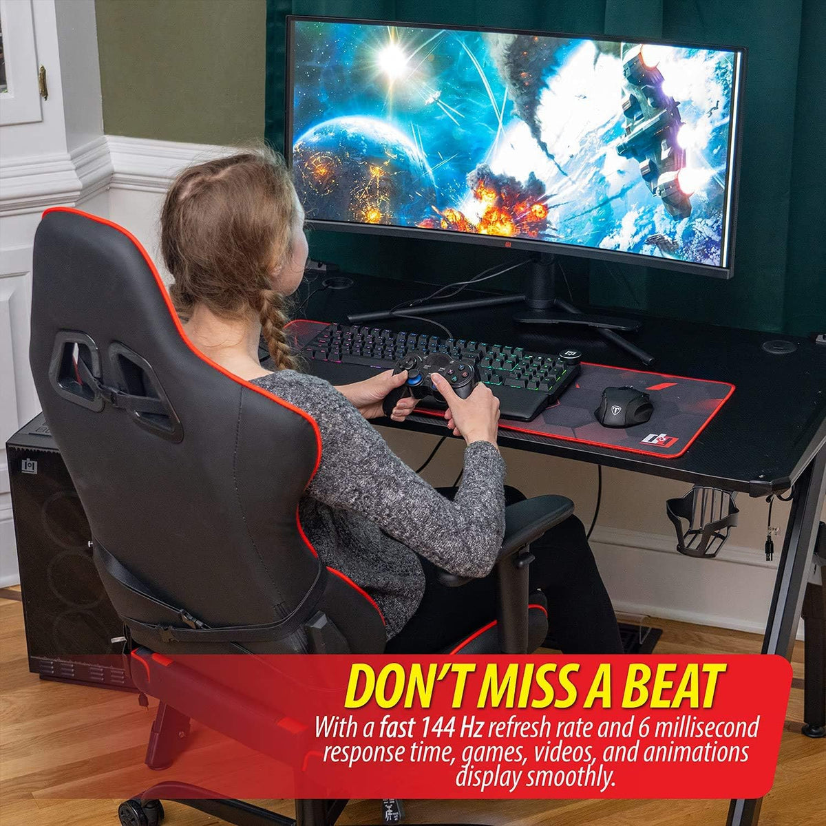 34" Ultrawide Curved Monitor, 144Hz, HDR10, 4000:1 Contrast Ratio, 99% sRGB, Adaptive Sync A62500
