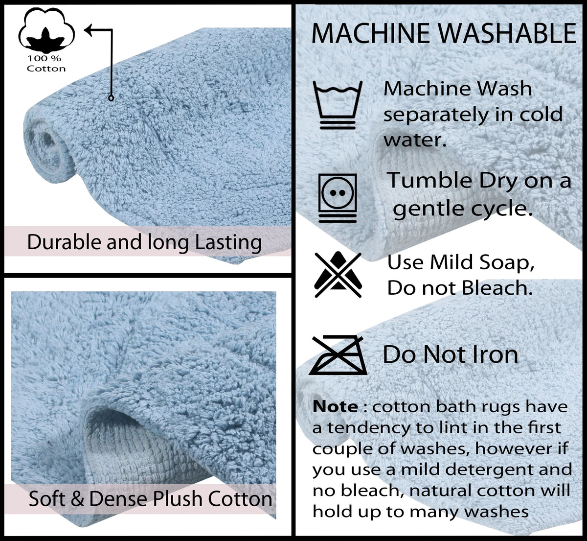 100% Cotton Tufted Non-Slip Machine Washable Blue Bath Rug 21"x34" V710877