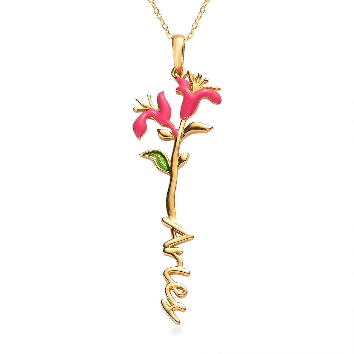 925 Sterling Silver 14K Yellow Gold Plated Pink Green Enameled Aries Pendant Necklace 16-18" J9417