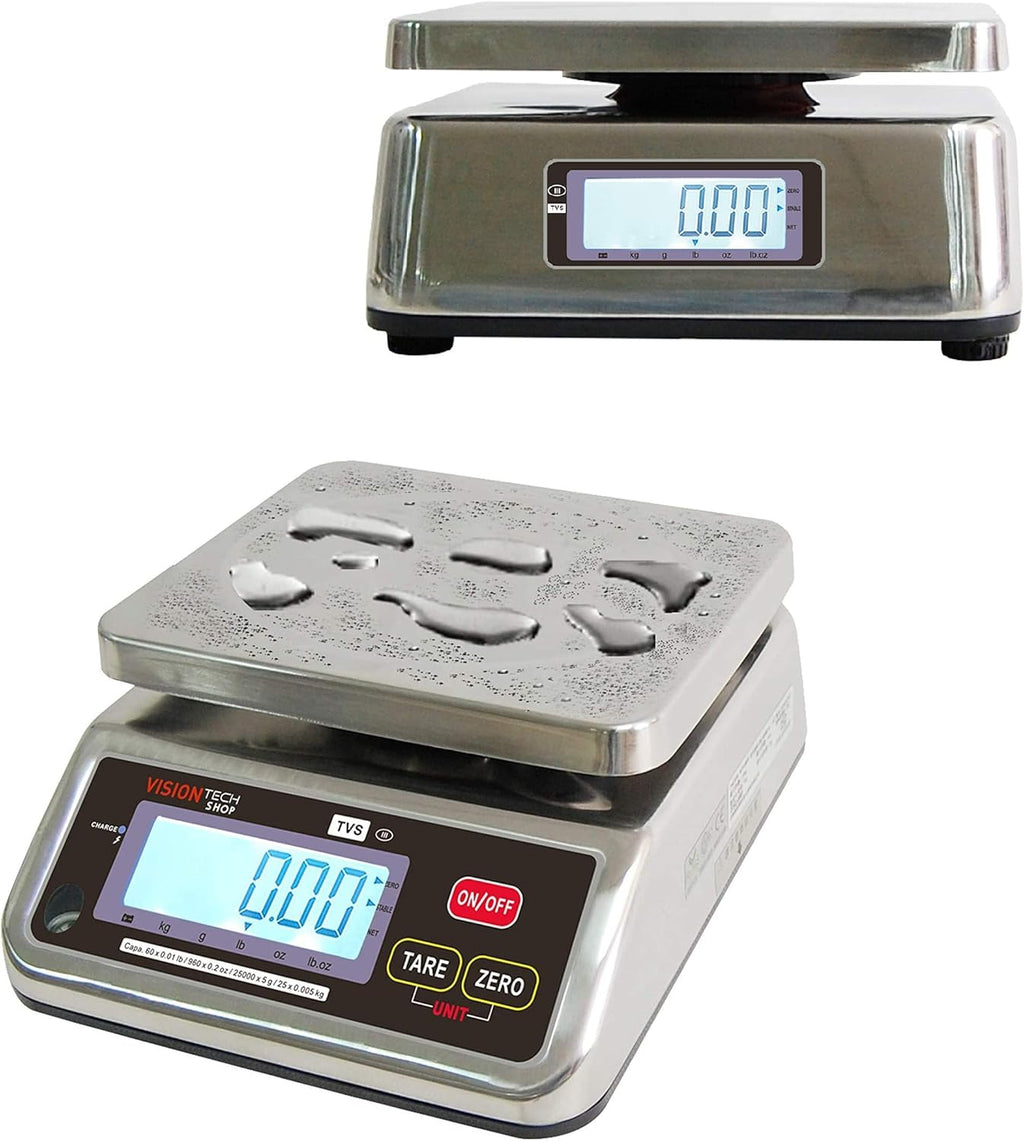 Stainless Steel Washdown Scale, 60lb Capacity, 0.01lb Readability, Dual Display M7592