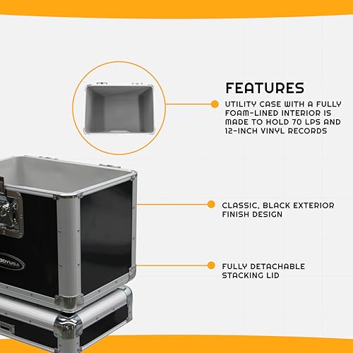 Black Stackable Record Utility Case for 70 12" Vinyl Records N158