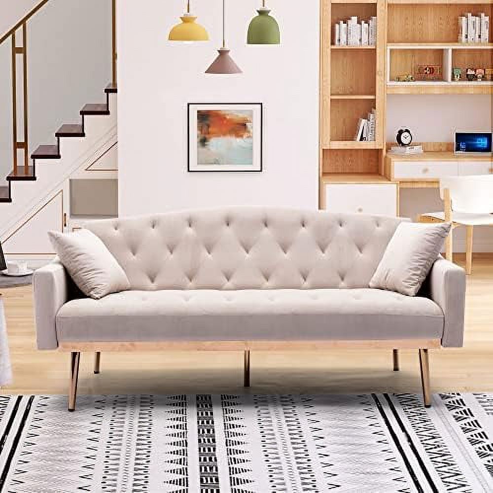 White Convertible Velvet Sofa Bed with 2 Pillows H54209