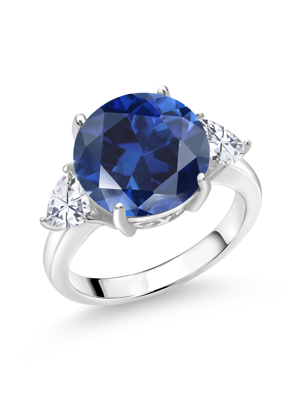 925 Sterling Silver Blue Simulated Sapphire and White Moissanite 3-Stone Ring F14105
