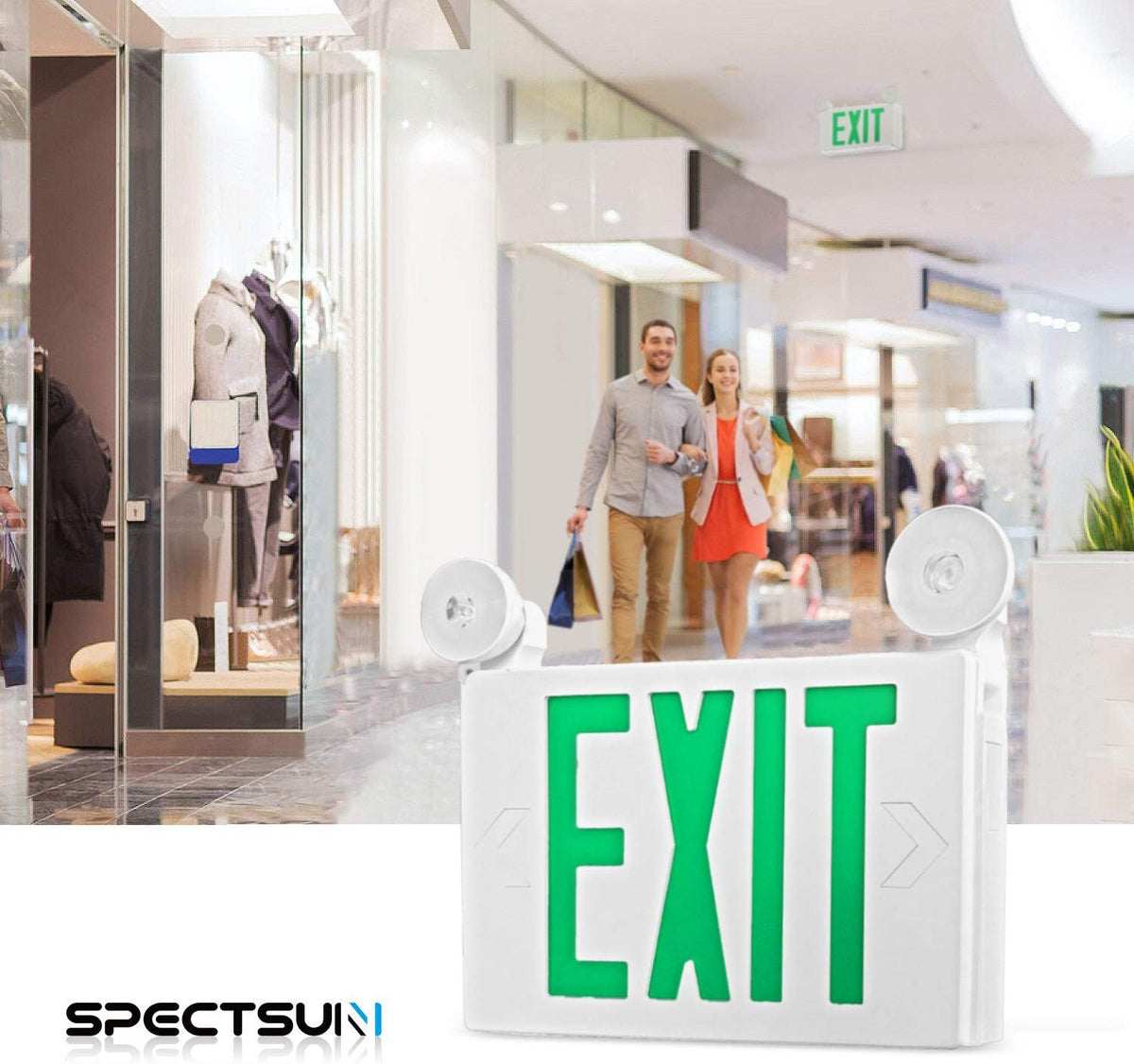 6 PACK LED Exit Sign with Emergency Lights & Battery Backup Green Exit only Sign UL Listed 120-277VAC Q36078