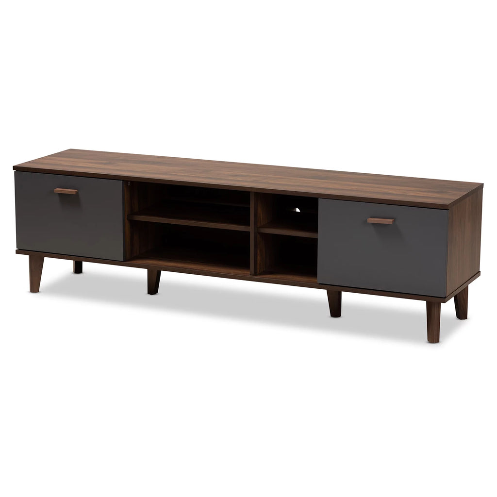 Walnut Brown and Grey Finished Wood TV Stand E468779