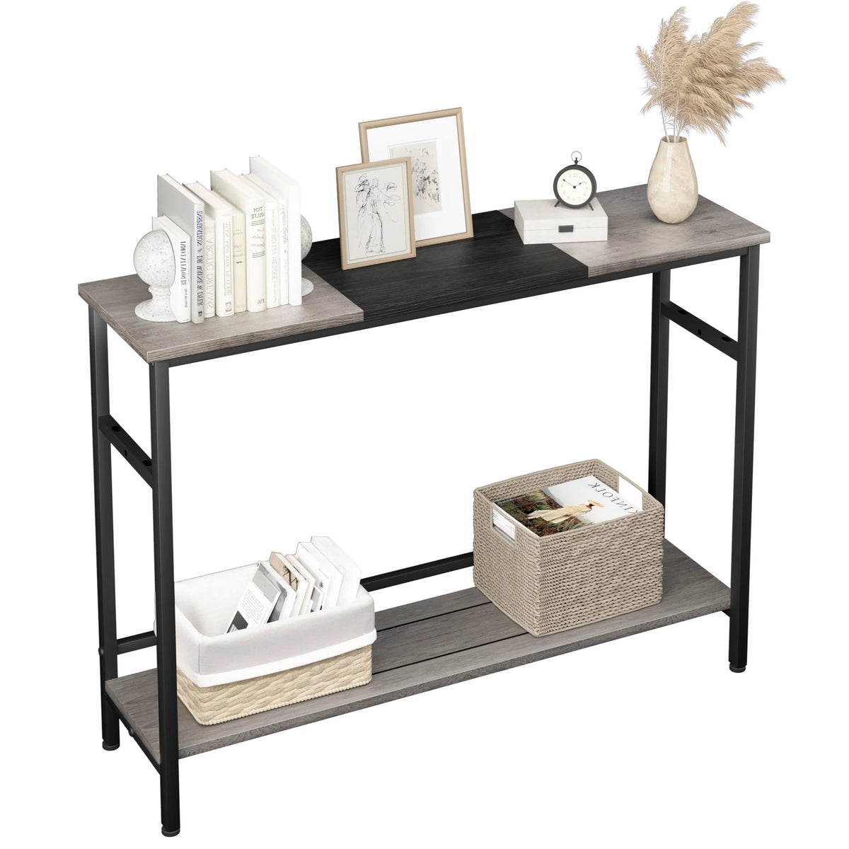 Grey 2-tier Narrow Console Table with Storage Shelf Z20691