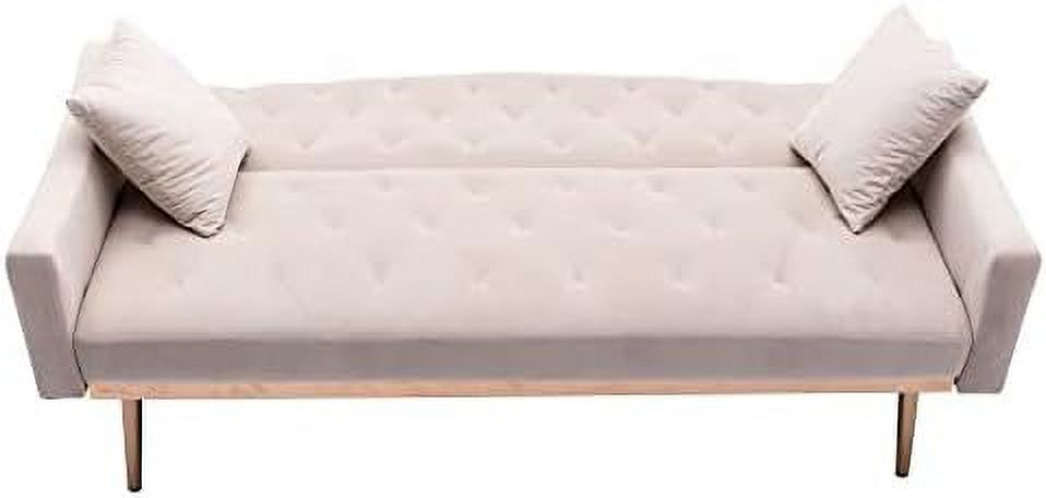White Convertible Velvet Sofa Bed with 2 Pillows H54209