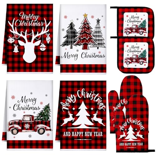 8 Pcs Christmas Kitchen Towels Oven Mitts and Pot Holders Set R86480