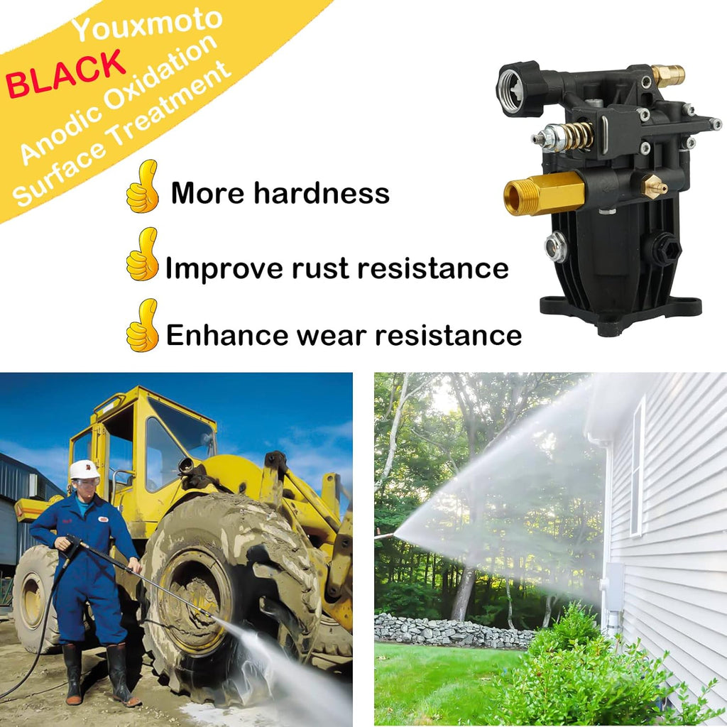 3/4 Shaft Horizontal Pressure Washer Pump, Max 3300 PSI @ 2.5 GPM, Anodized Die-Cast Aluminum I196