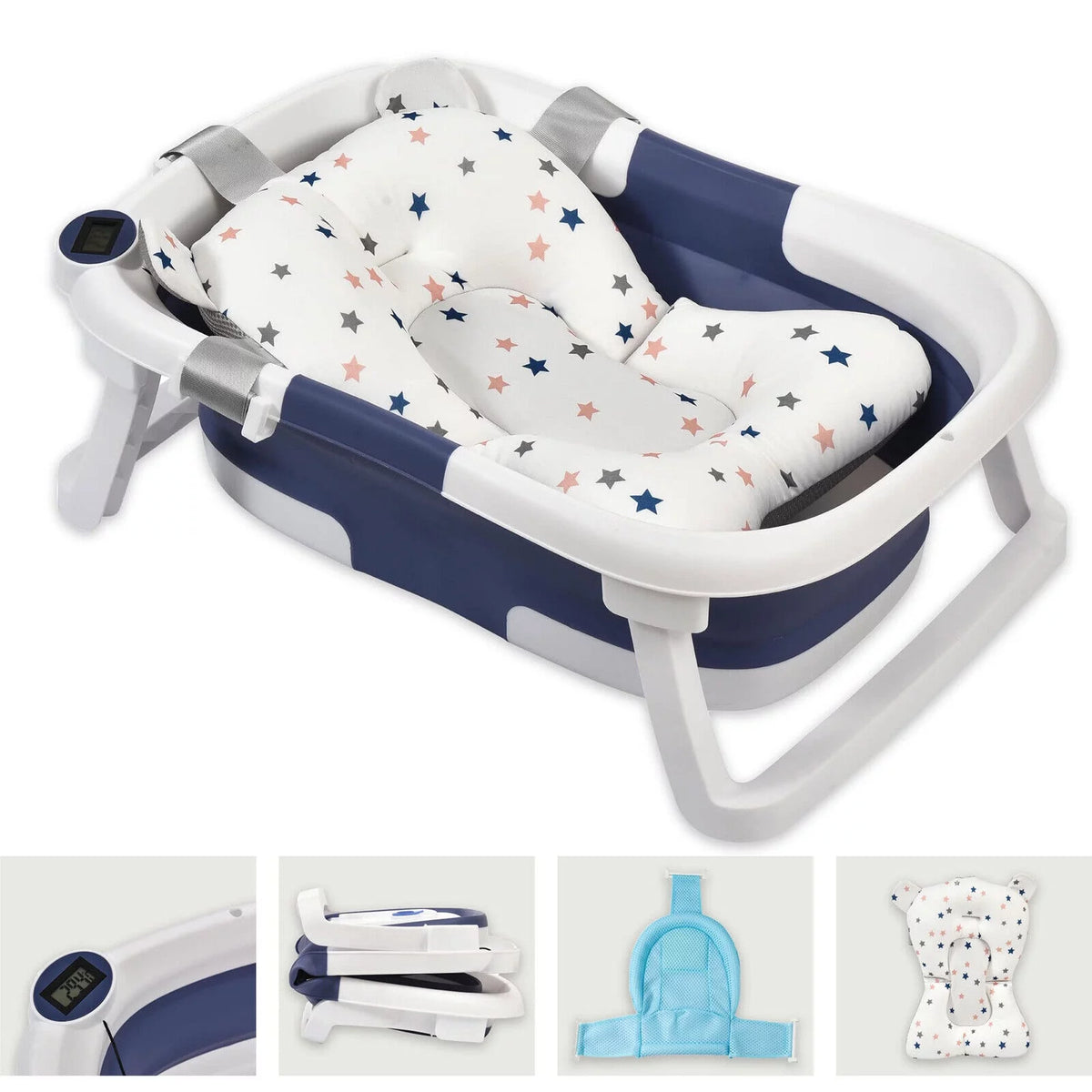 Collapsible Baby Bathtub with Thermometer, Cushion and Bath Net L789714