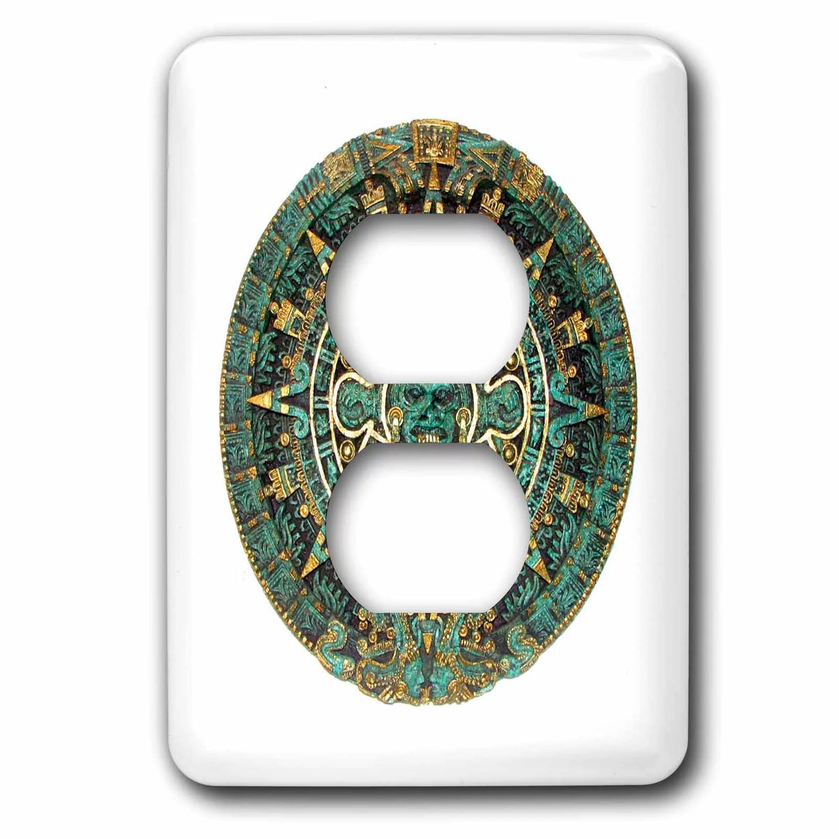 Turquoise And Gold Aztec Calendar 2 Plug Outlet Cover P8075