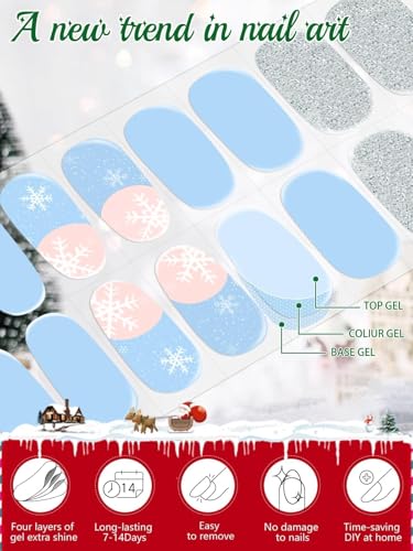 24PCS Christmas Semi Cured Gel Nail Strips Pink Glitter UV Wraps with File and Stick J260232