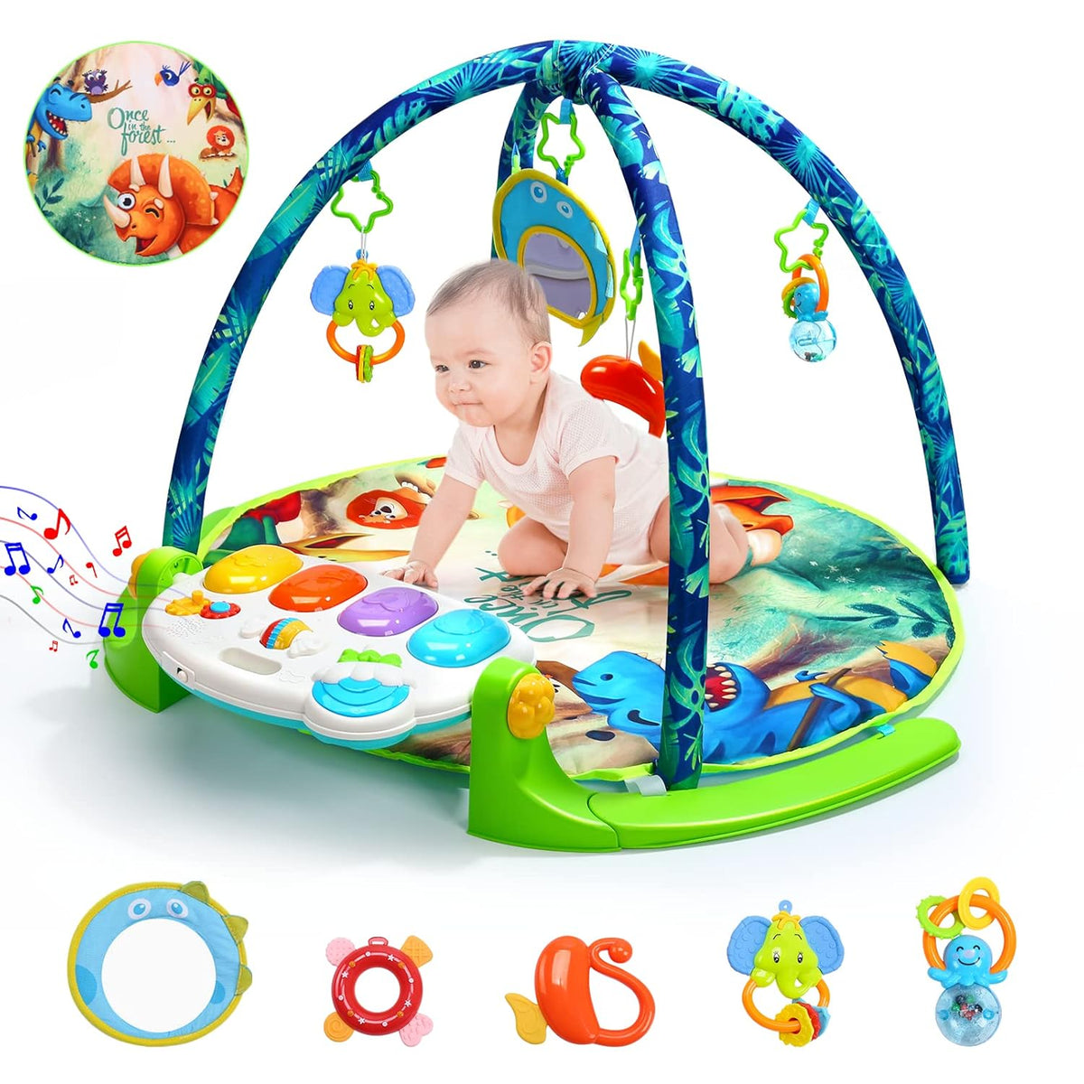 Baby Gym Play Mat with 5 Sensory Teether Toys, Musical Activity Center, Pack of 2 P43854