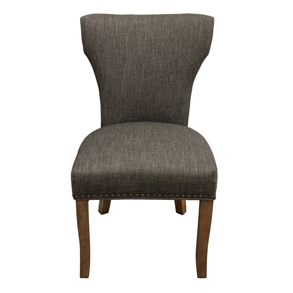 22" Mid-Century Linen Fabric Solid Wood Side Chair in Dark Gray Set of 2 I3472