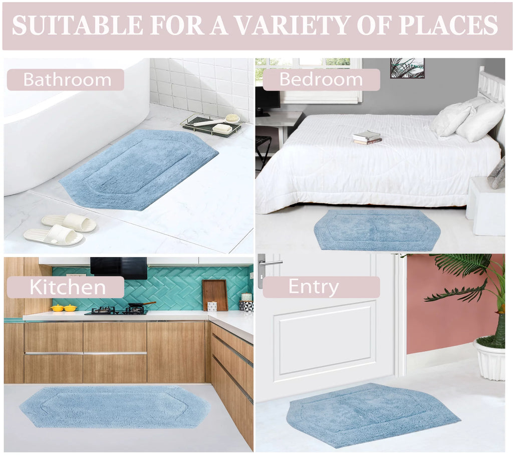 100% Cotton Tufted Non-Slip Machine Washable Blue Bath Rug 21"x34" V710877