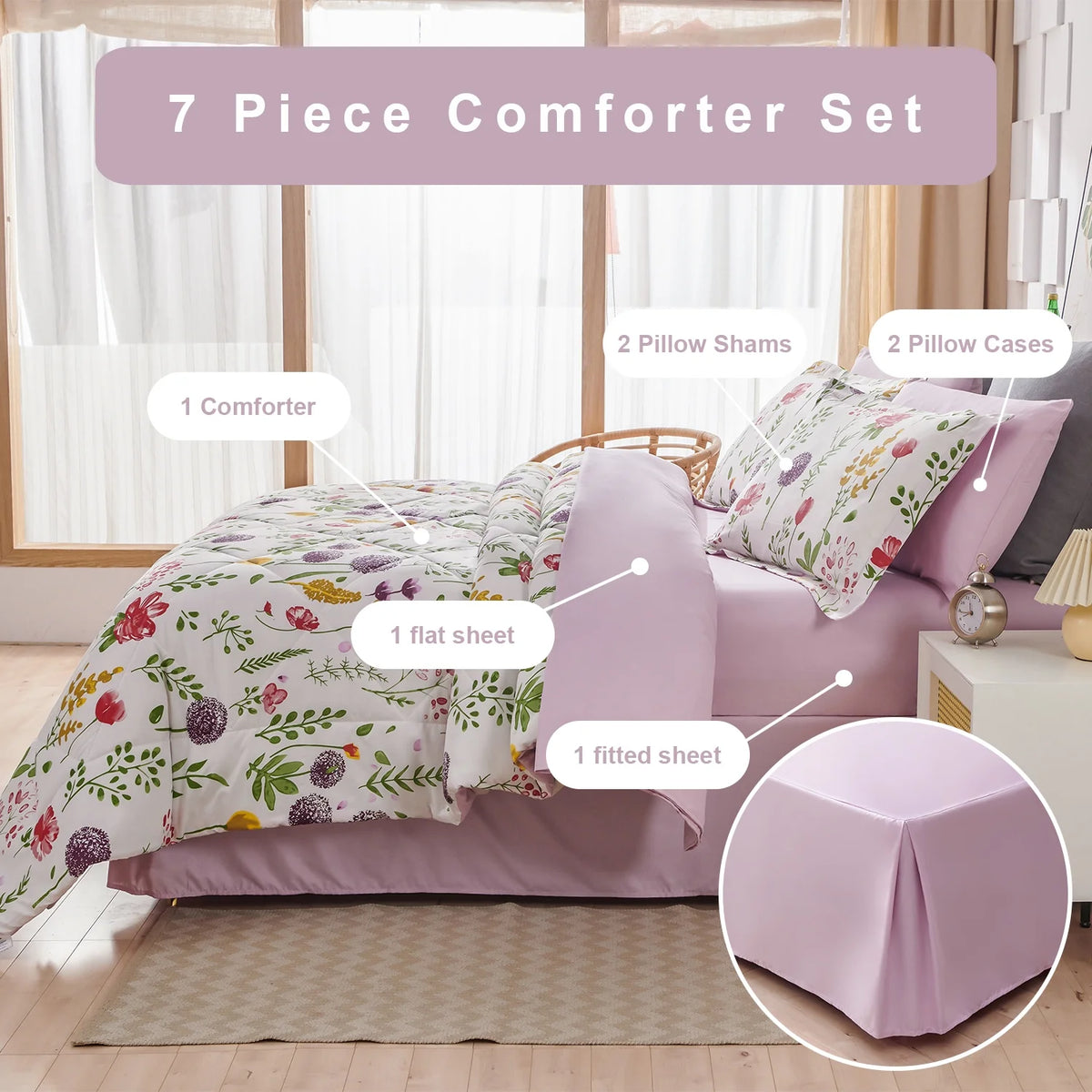 7 Pcs Floral Comforter Set Queen/Full Size S582