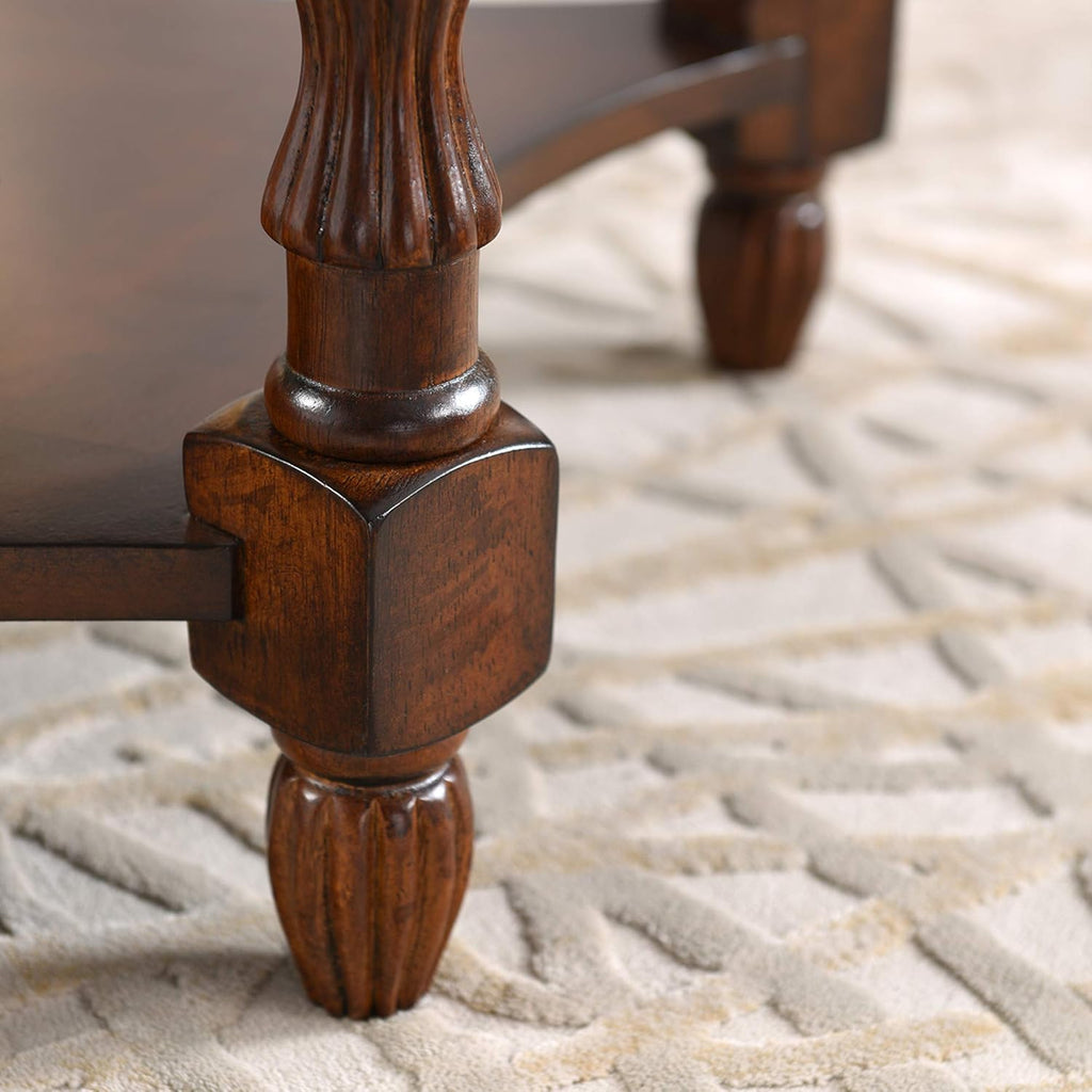 Solid Wood End Table with Tempered Glass and Storage Shelf Y34930