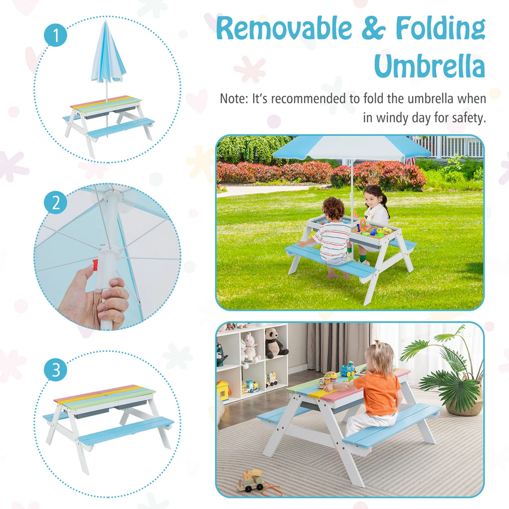Kids Picnic Table with Umbrella Green G8291