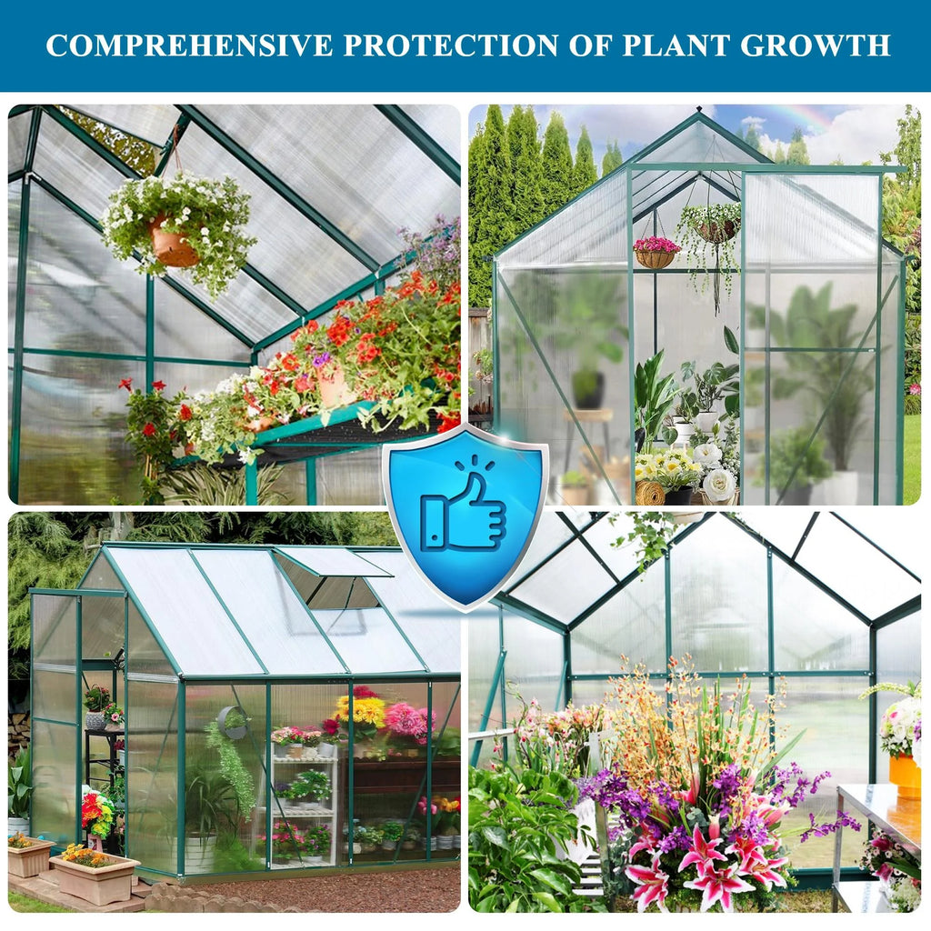 8x6FT Polycarbonate Walk in Greenhouse with Window & Sliding Door X432260