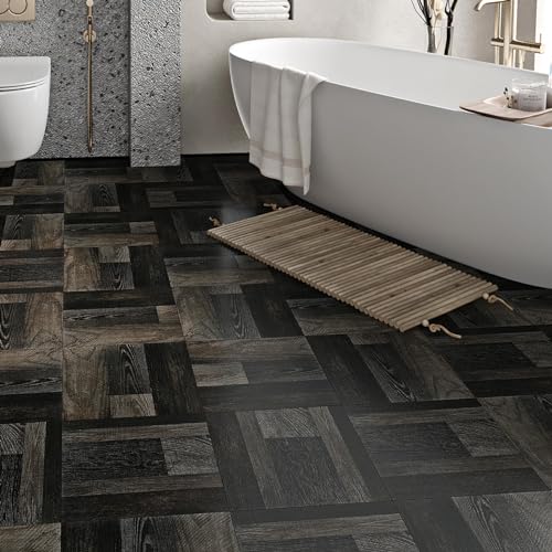 36-Pack 6x36" Black Peel and Stick Waterproof Vinyl Floor Tile J35079