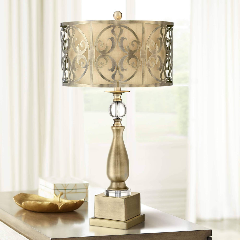 Brass Cutout Openwork Double Drum Shade Table Lamp Y1465