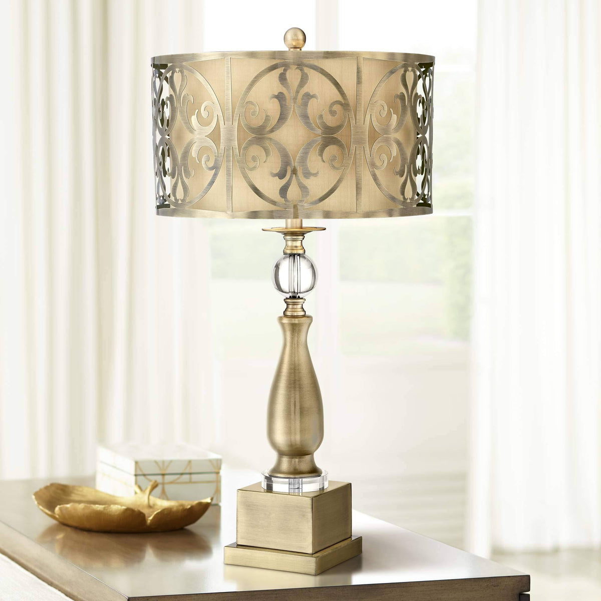 Brass Cutout Openwork Double Drum Shade Table Lamp Y1465