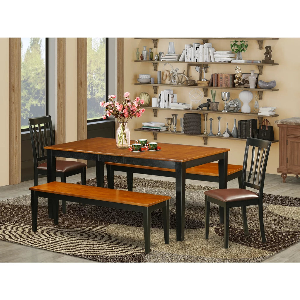 5 Pc Black & Cherry Faux Leather Dining Room Set T15228