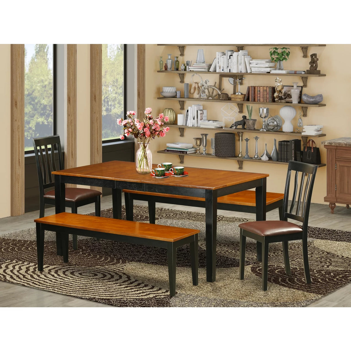 5 Pc Black & Cherry Faux Leather Dining Room Set T15228