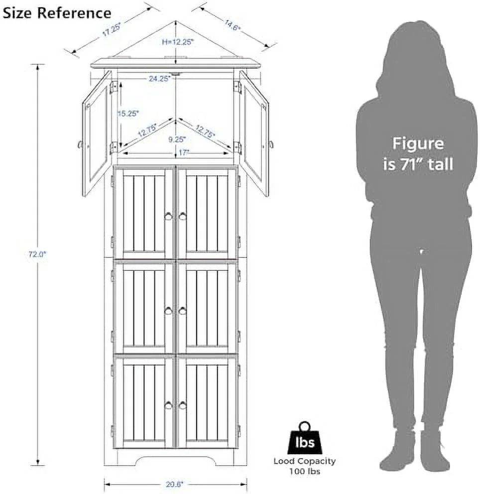 Corner Cabinet 72" Tall with 8 Doors Black G368